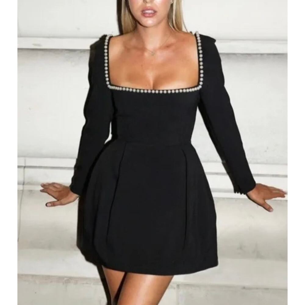 Odd Muse The Ultimate Muse Pearl Square Neck Mini Dress Sz S Black Party